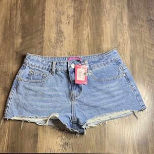 Edikted Gurnge Light Blue Denim Cutoff Shorts with Frayed Hem